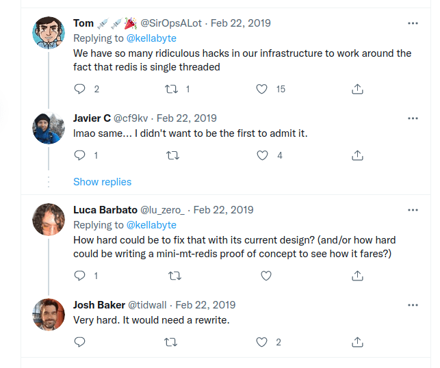 Twitter discussion about redis